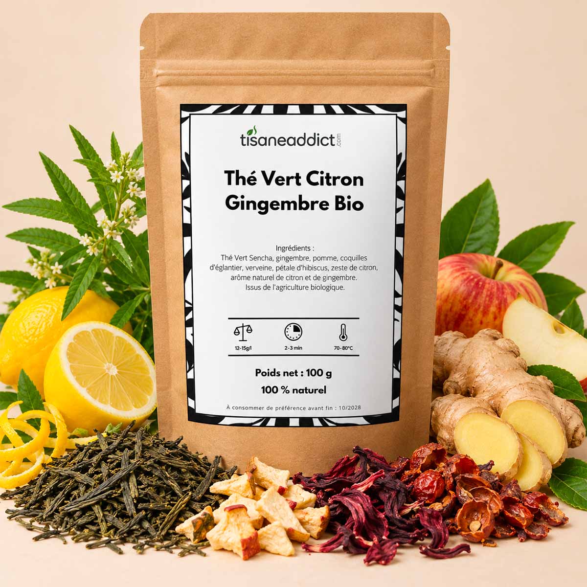 Thé vert Bio Détox Citron - Sencha, gingembre & citron - 100 g