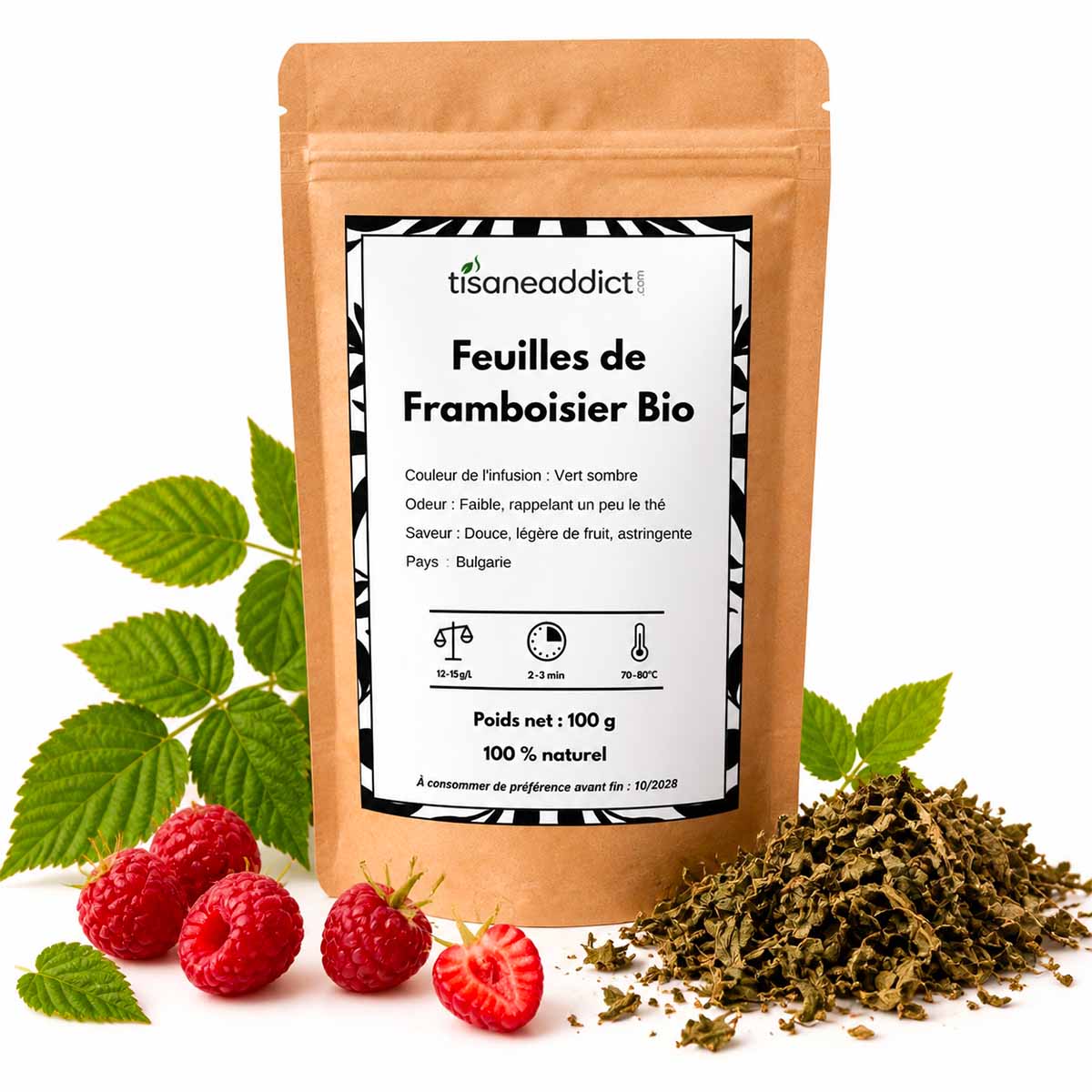 Feuilles de framboisier Bio - Tisane sans théine au goût de thé - 100 g
